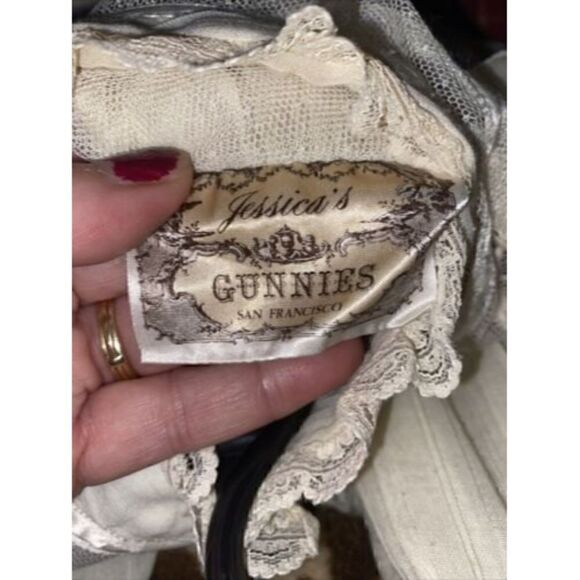 Vtg 1970s Gunne Sax Jessica's Gunnies Victorian High Neck Blouse Ivory Pearls M - Picture 10 of 12